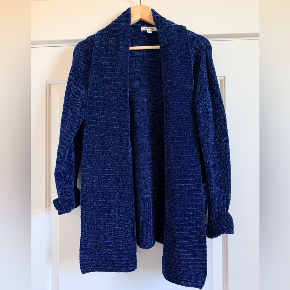 Orvis Deep Blue Chenille Cardigan Sweater